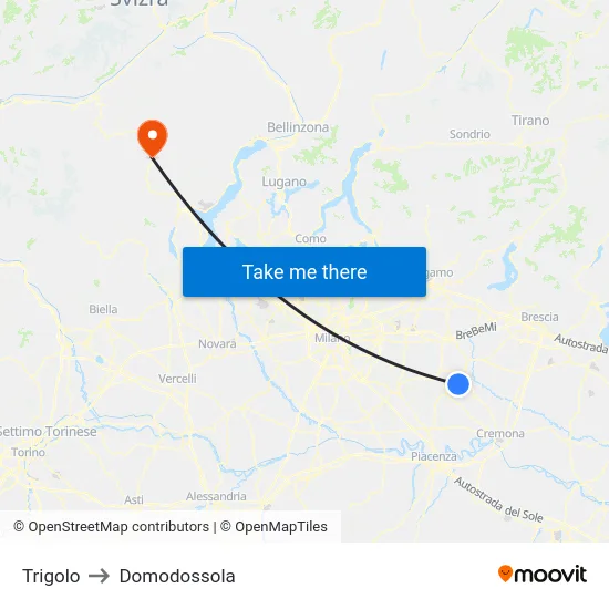 Trigolo to Domodossola map