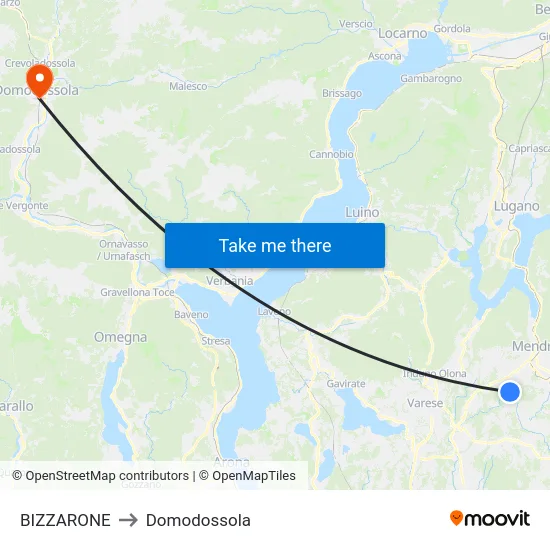 Bizzarone to Domodossola map