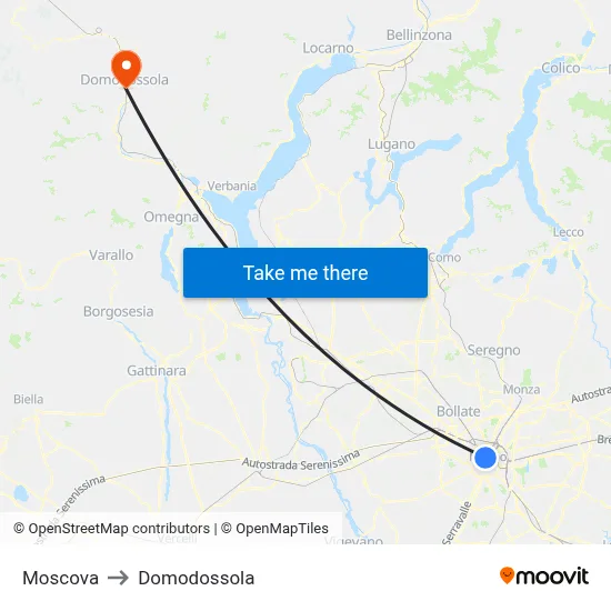 Moscova to Domodossola map