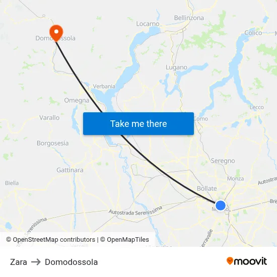 Zara to Domodossola map