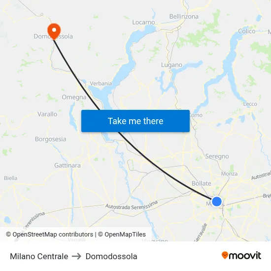 Milan Central to Domodossola map