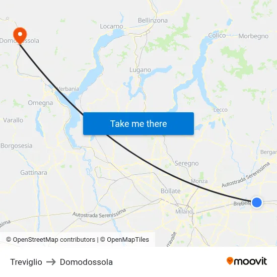 Treviglio to Domodossola map