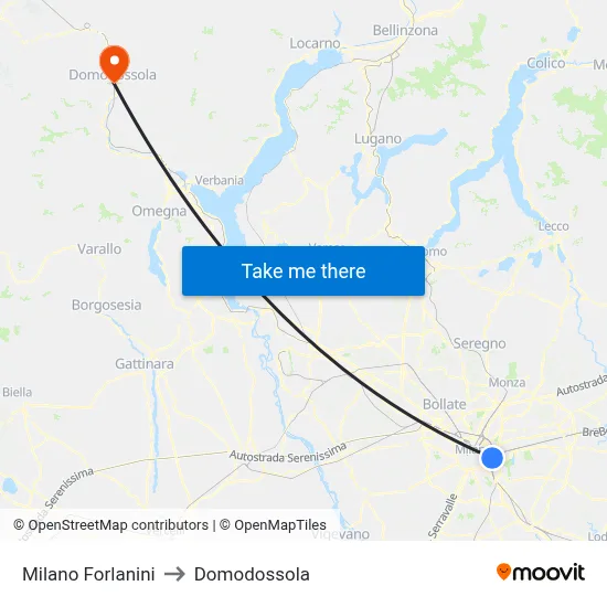 Milan Forlanini to Domodossola map