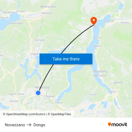 Novazzano to Dongo map