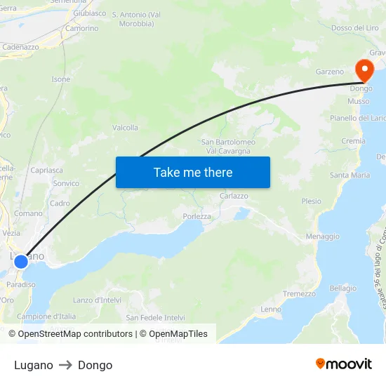 Lugano to Dongo map
