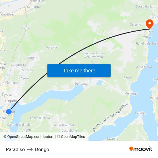 Paradiso to Dongo map