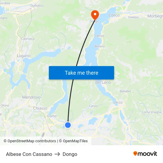 Albese Con Cassano to Dongo map
