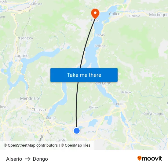 Alserio to Dongo map