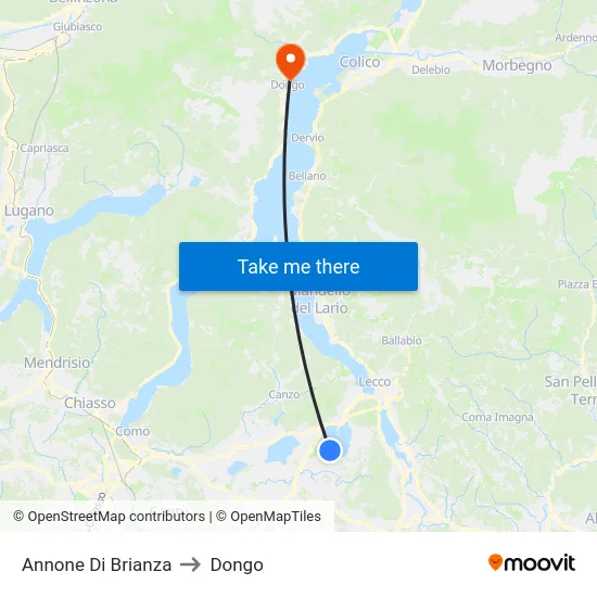 Annone Di Brianza to Dongo map