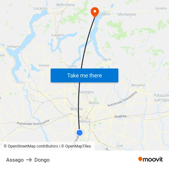 Assago to Dongo map