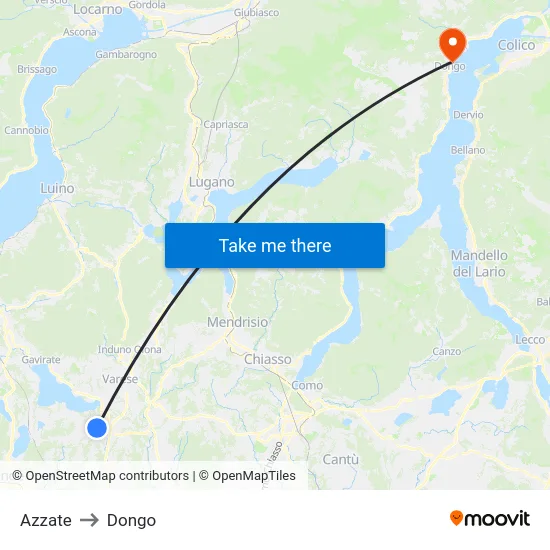 Azzate to Dongo map