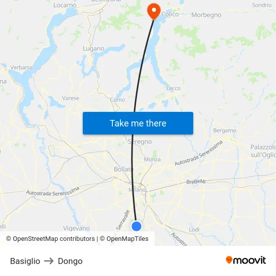 Basiglio to Dongo map