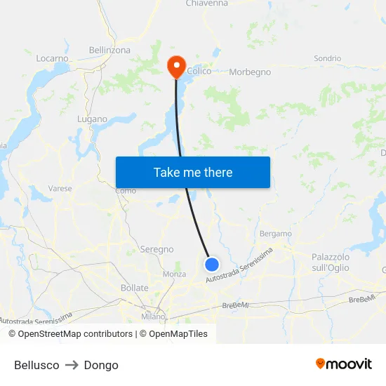 Bellusco to Dongo map