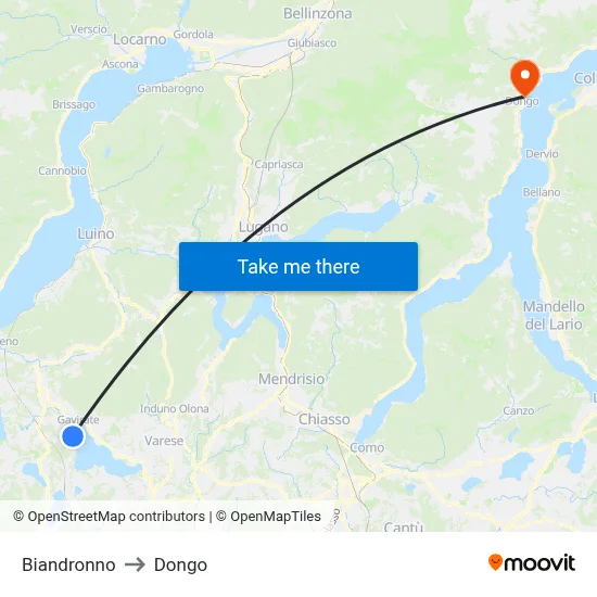 Biandronno to Dongo map