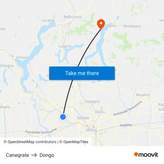 Canegrate to Dongo map