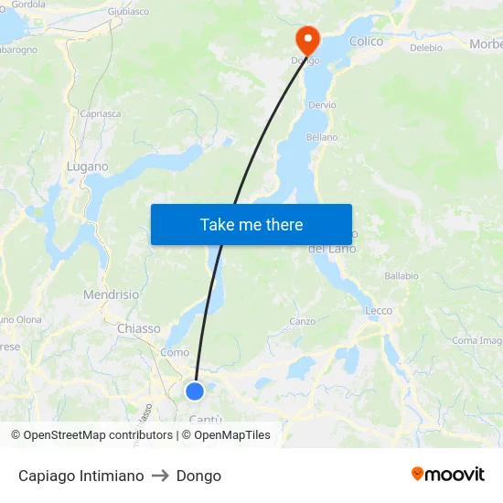 Capiago Intimiano to Dongo map