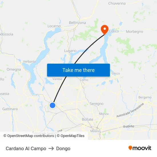 Cardano al Campo to Dongo map