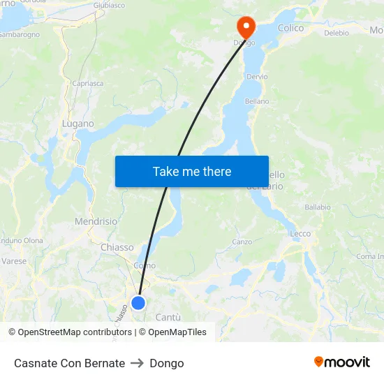Casnate Con Bernate to Dongo map