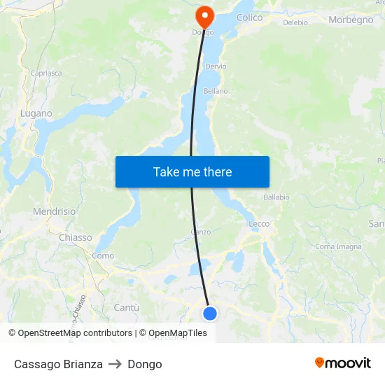 Cassago Brianza to Dongo map