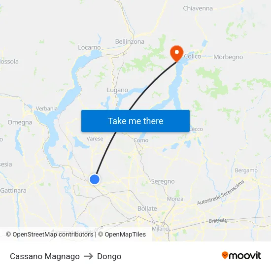 Cassano Magnago to Dongo map