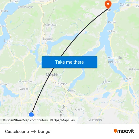 Castelseprio to Dongo map