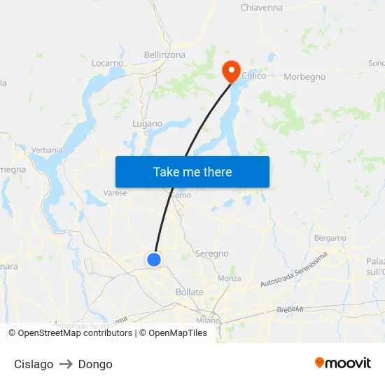 Cislago to Dongo map