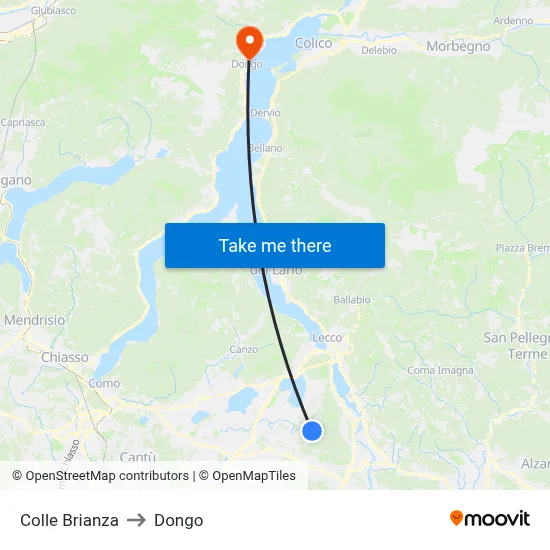 Colle Brianza to Dongo map
