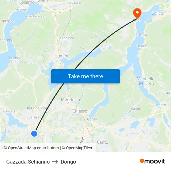 Gazzada Schianno to Dongo map
