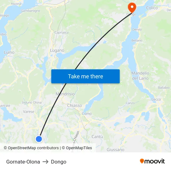 Gornate-Olona to Dongo map