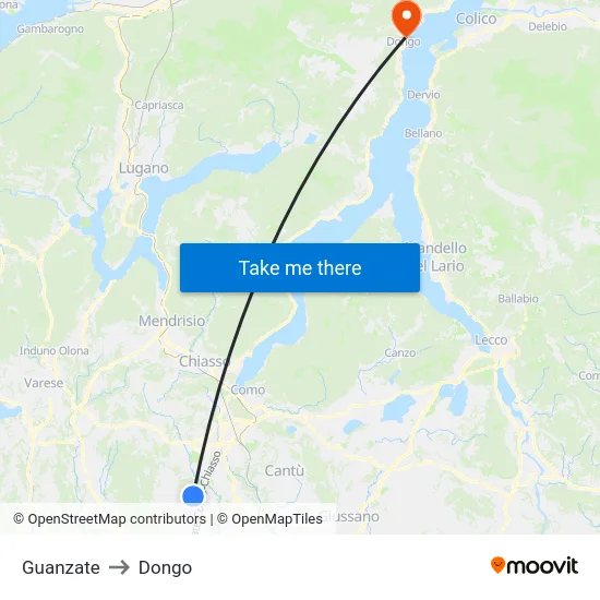 Guanzate to Dongo map