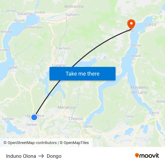 Induno Olona to Dongo map