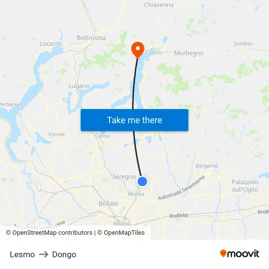 Lesmo to Dongo map
