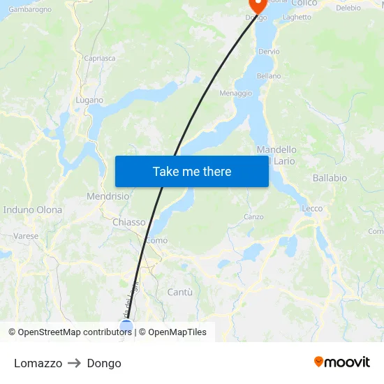 Lomazzo to Dongo map