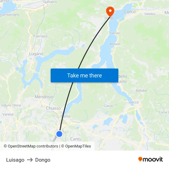 Luisago to Dongo map