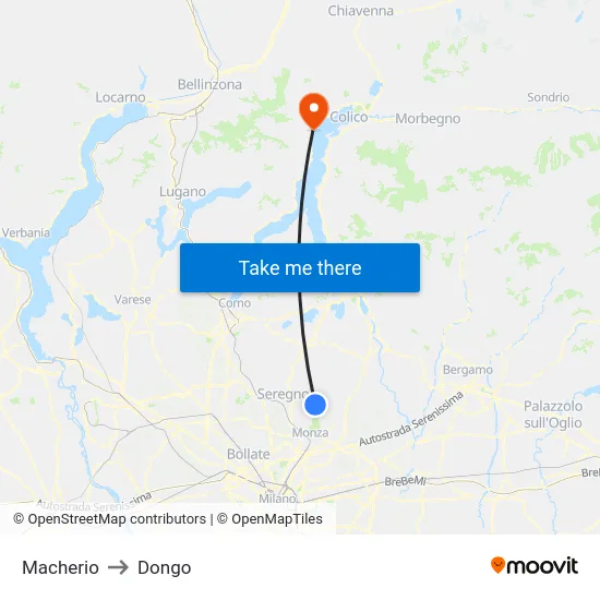 Macherio to Dongo map