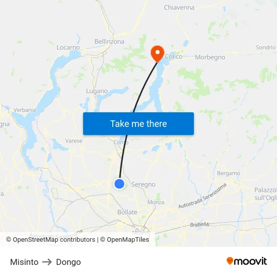 Misinto to Dongo map