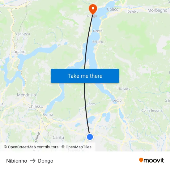 Nibionno to Dongo map