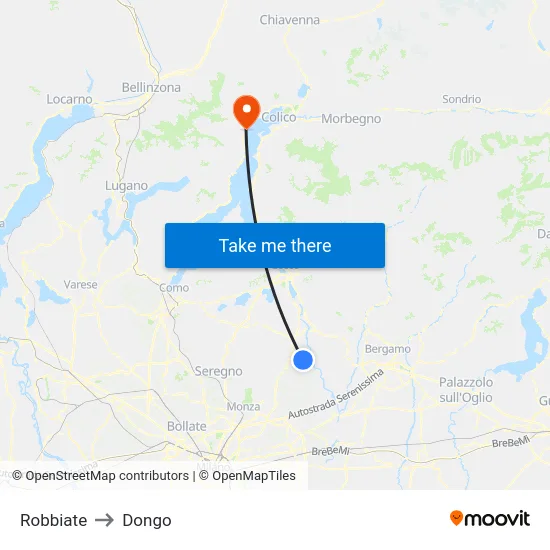 Robbiate to Dongo map