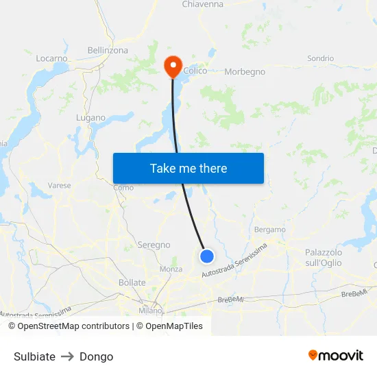 Sulbiate to Dongo map