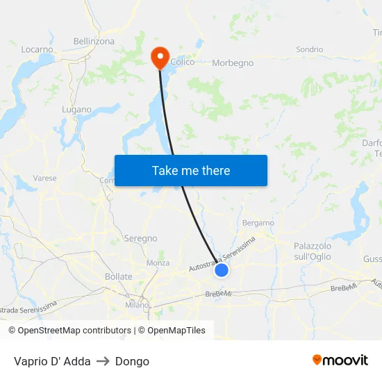 Vaprio D' Adda to Dongo map
