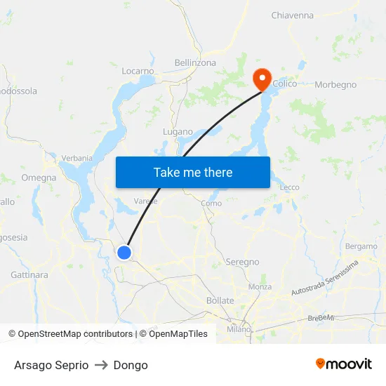 Arsago Seprio to Dongo map