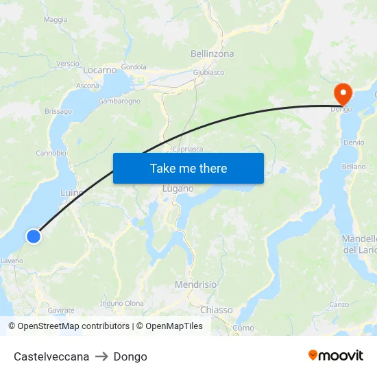 Castelveccana to Dongo map