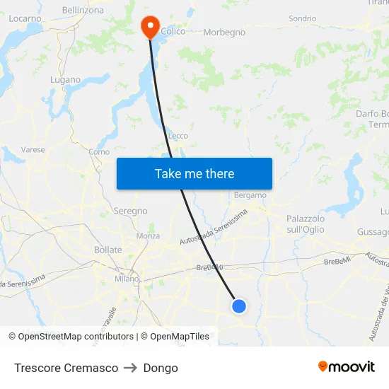 Trescore Cremasco to Dongo map