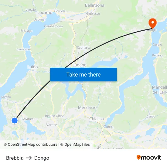 Brebbia to Dongo map