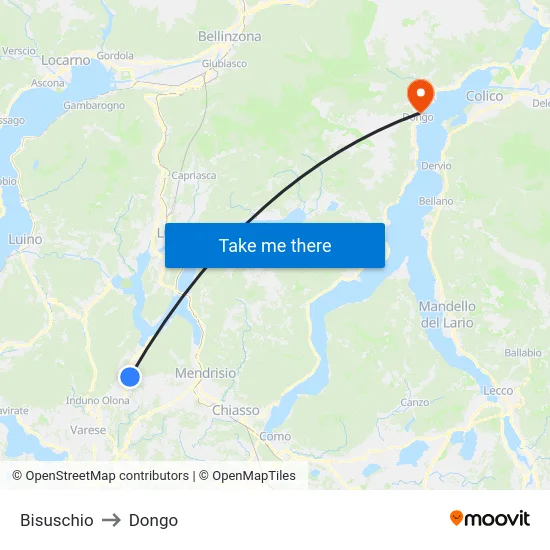 Bisuschio to Dongo map