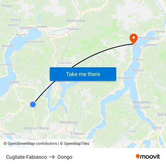 Cugliate-Fabiasco to Dongo map