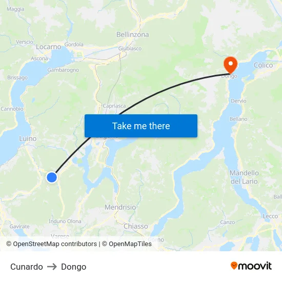 Cunardo to Dongo map