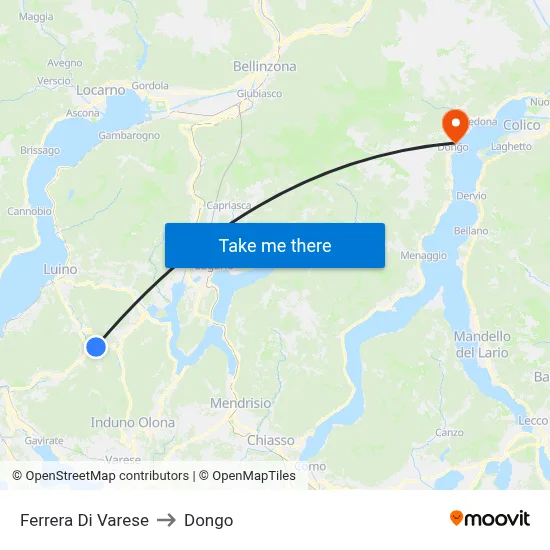 Ferrera Di Varese to Dongo map
