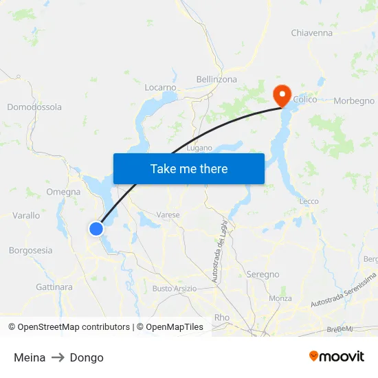 Meina to Dongo map