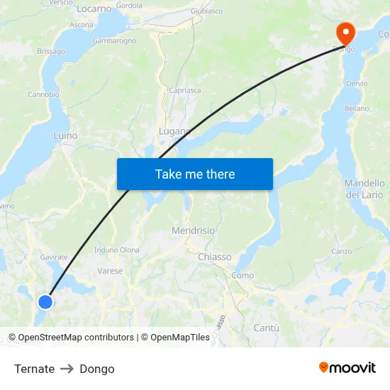 Ternate to Dongo map